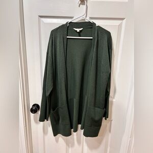 Terra & Sky Dark Green Open Front Cardigan